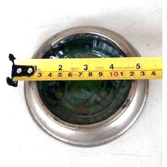 Vintage Ashtray Silver w/Green Paper Under Glass Patina Shabby Chic MCM 5" x 1" - Picture 4 of 11